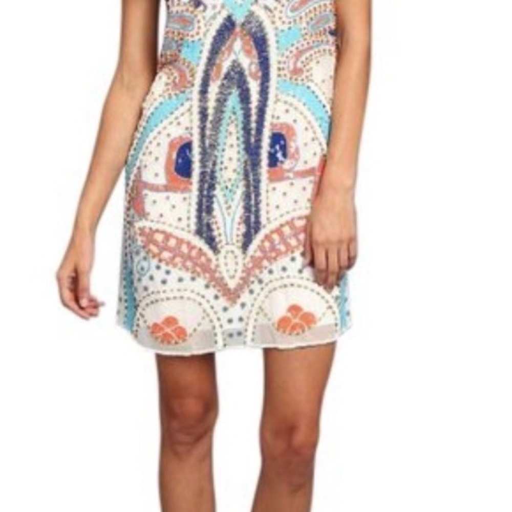 Parker Blue and Orange Beaded Mini Dress